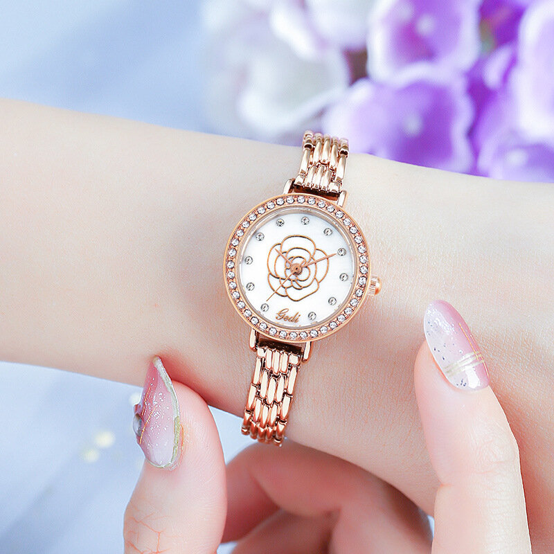 Relógio de pulso feminino dourado e de aço inoxidável, relógio de cristal e diamantes, para mulheres, presente, 2021