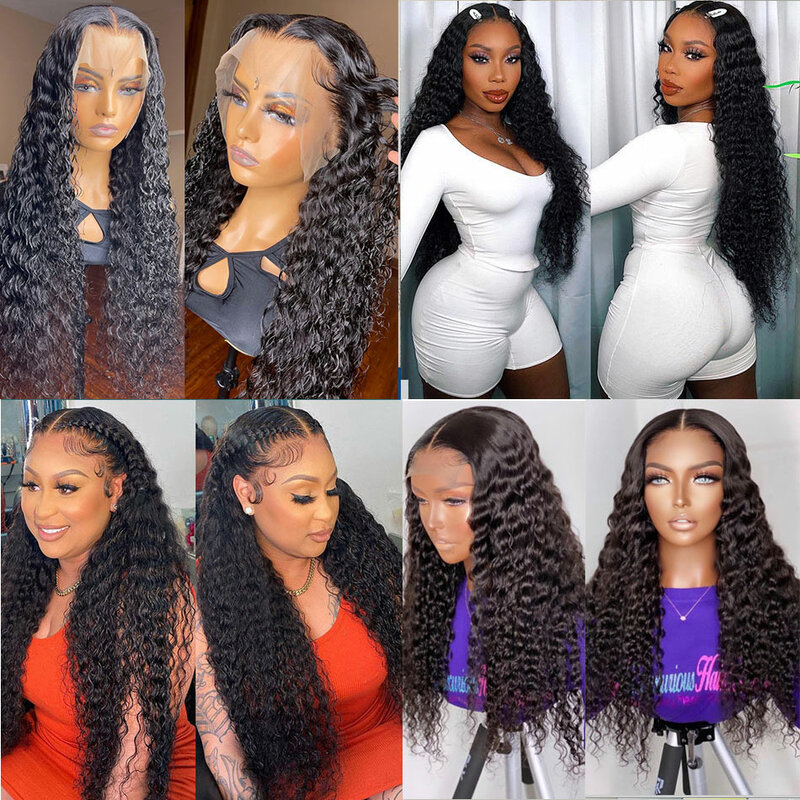 30 Inch 180 Density Curly Lace Front Wig Water Wave Lace Front Wig Transparent Lace Wigs For Women Human Hair Wig Remy T Wig