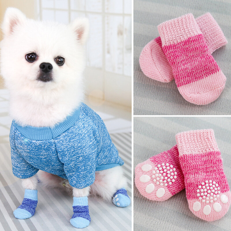 Носки для собак, кошек, эластичные хлопковые носки, эластичные теплые носки, домашние нескользящие носки для собак, милые Лоскутные розовые ...