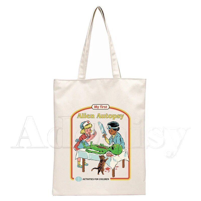 Demon Scary Cartoon Grim Evil Series Korea Ulzzang Shopper Bag Print Canvas Tote Bag Handbags Women Bag Harajuku Shoulder Bags