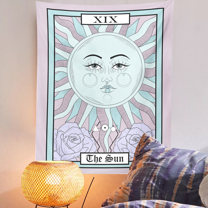 Amethyst Tarot Tapesties Dinding Gantung Dinding Dewa Matahari Astrologi Ramalan untuk Rumah Deco Ruang Tamu Kamar Tidur Ukuran Besar