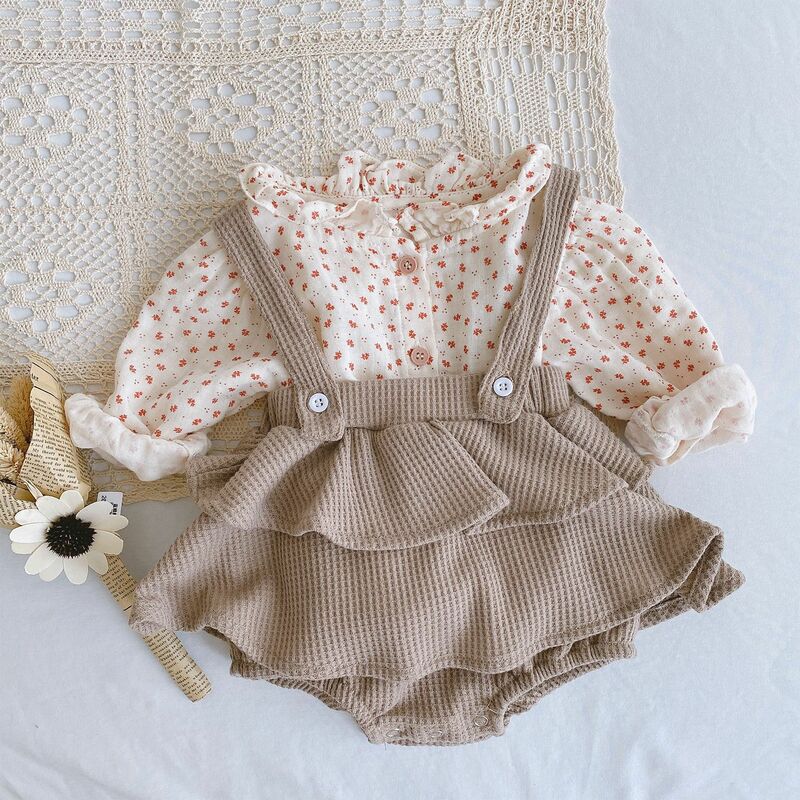 YG brand children's wear 2021 spring baby girl's sling skirt casual pleated lotus leaf top two piece children's wear suit