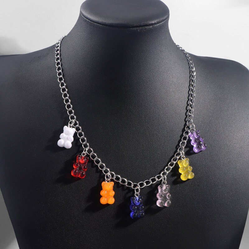 7 colori carino arcobaleno orso gommoso collane con ciondolo per le donne ragazze Hip Hop cartone animato orso fascino quotidiano festa gioielli regalo di natale