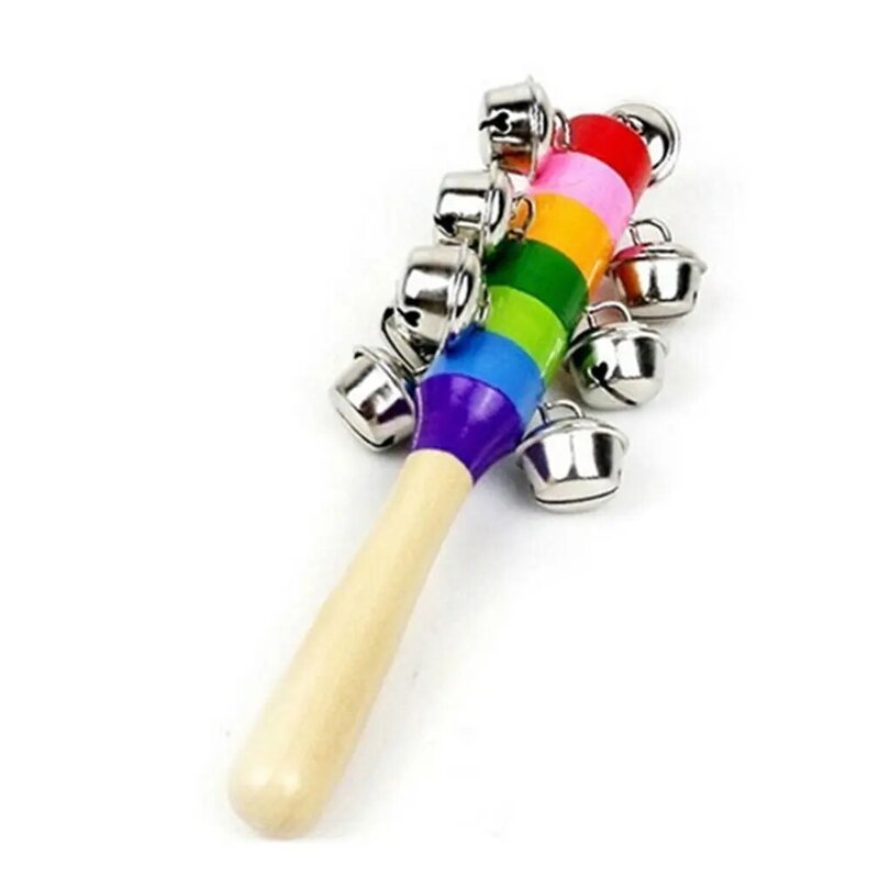 Baby Rattle Ring Handbell in legno giocattoli per bambini strumenti musicali 0-12 mesi giocattolo in legno colorato per l'educazione musicale