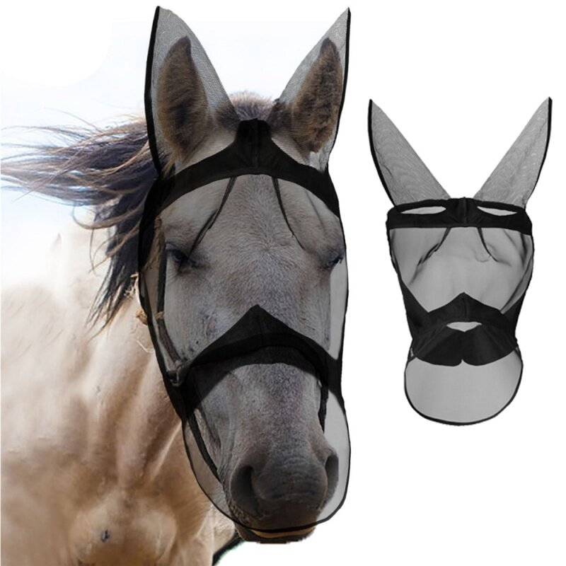 Máscara de proteção antimosquito para cavalo, máscara voadora respirável confortável, equestre, material equestre, máscara removível, protetores de malha