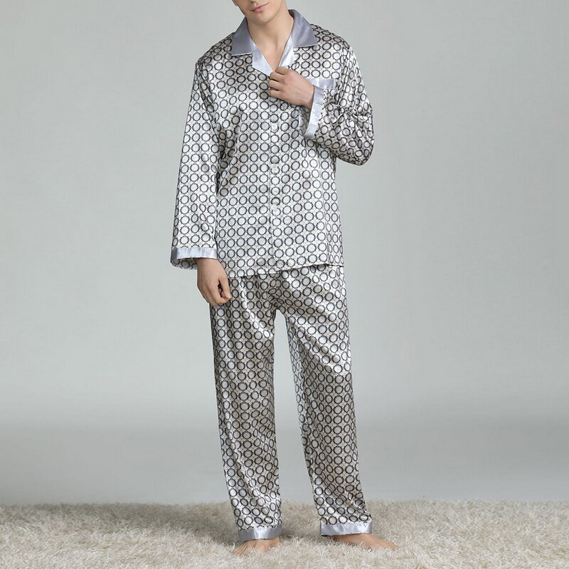 Пижамный комплект Мужской Шелковый атласный, одежда для сна в современном стиле, шелковая ночная рубашка, мягкая удобная домашняя пижама дл...
