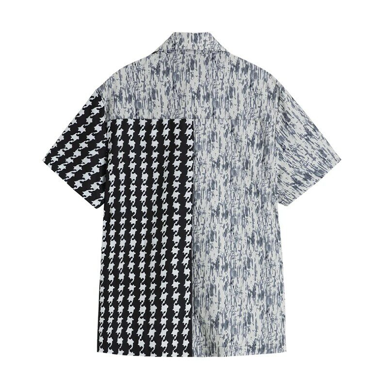 女性の半袖パッチワークシャツ,カジュアルなストリートウェア,ヴィンテージ,折り返し襟,ファッショナブル,夏,2021