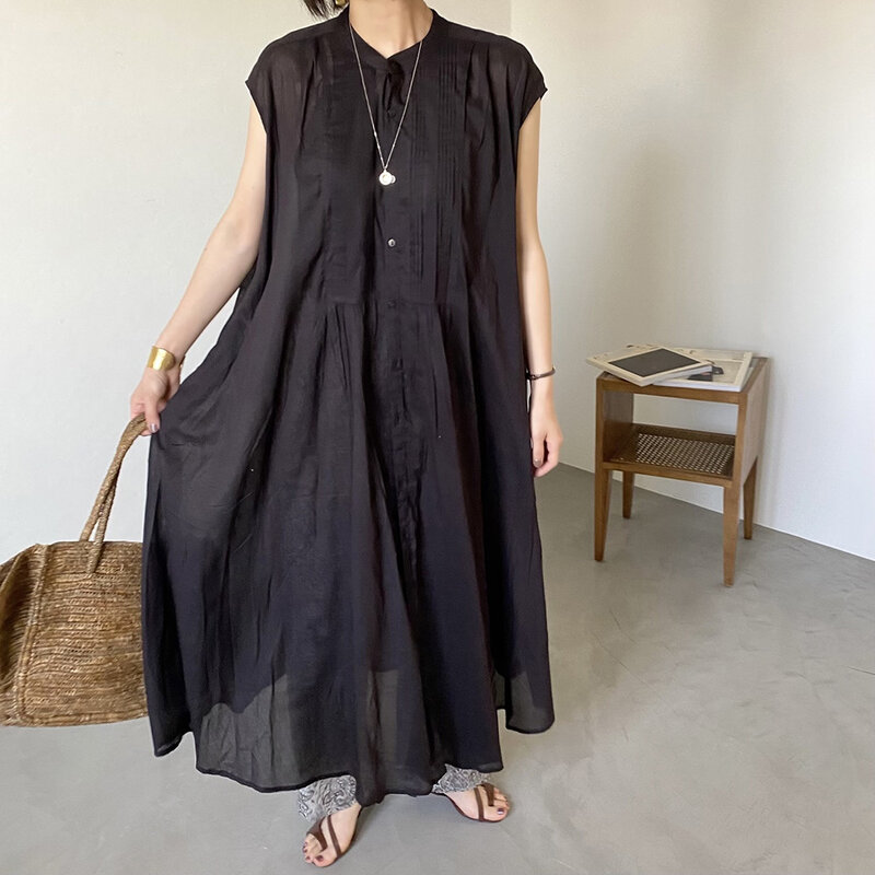 Kemeja Panjang Hitam Pakaian Musim Panas Wanita Elegan Atasan Maxi Pullover Desain Sederhana 2021 Blus Longgar Tunik Korea Jepang
