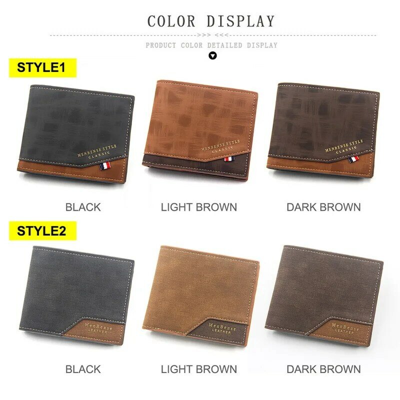 Fashion Men's Wallet Money Bag Solid Color Leather Business Short Wallet Famous Vintage Walltes Multi-card Soft Purse Coin Bag