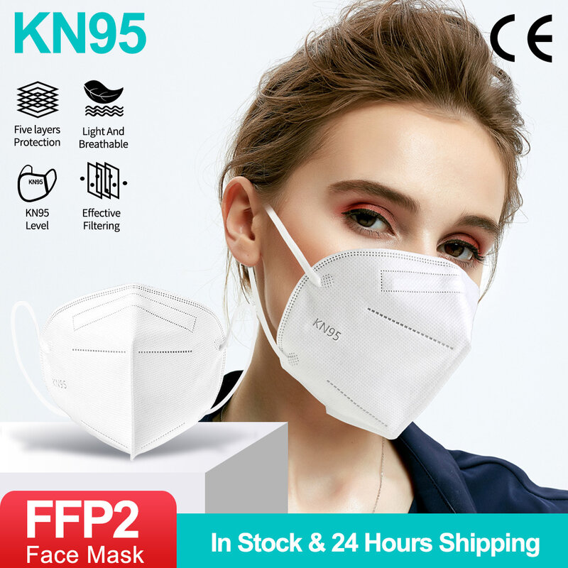 KN95 FFP2 Máscaras de Proteção Facial, 5 Camadas, Filtro, Boca, Cuidados de Saúde, 95% Respirador, 5-200 Pcs