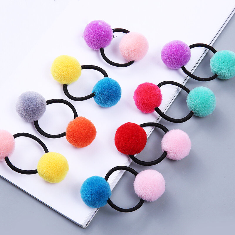 Детская резинка для волос в Корейском стиле, аксессуары для волос, 10 цветов, милая резинка для волос с шариками, Детская резинка для волос