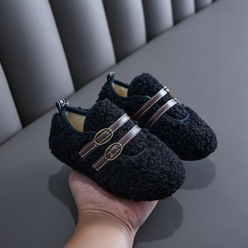Crianças sapatos de lã 2021 inverno novos cordeiros lã engrossado feijão quente sapatos meninas do bebê da criança antiderrapante macio andando crianças sapatos