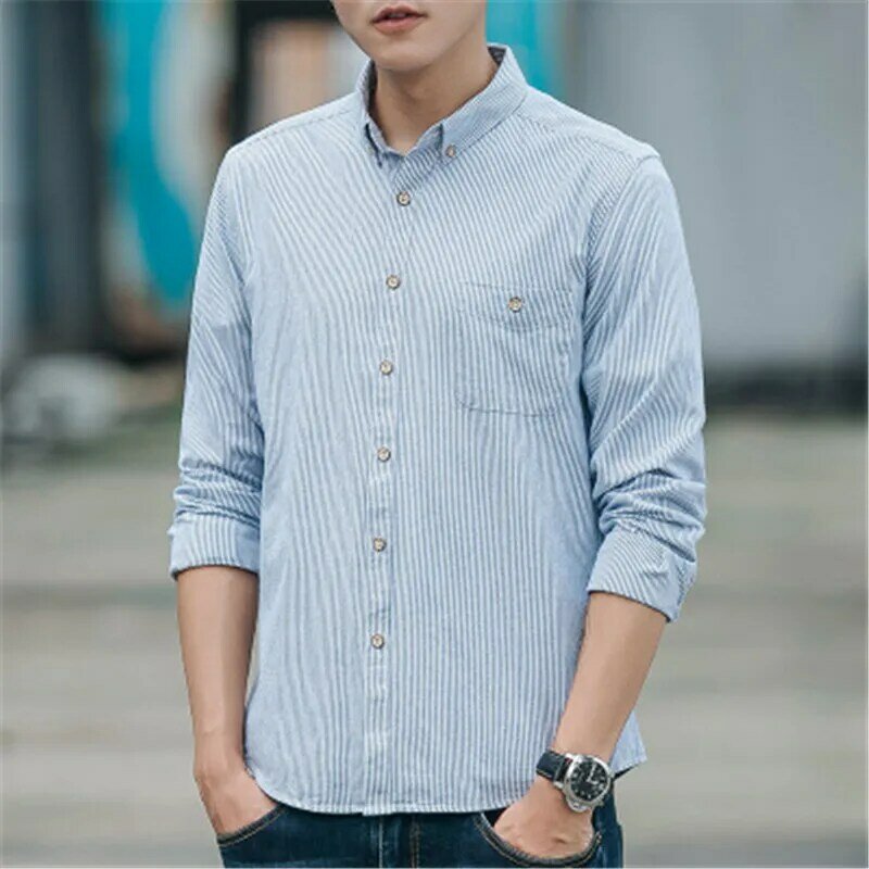 100% Cotton Striped Shirt 2021 Men Hip Hop Patchwork Button Up Long Sleeve Shirt Couple Korean Harajuku Clothing