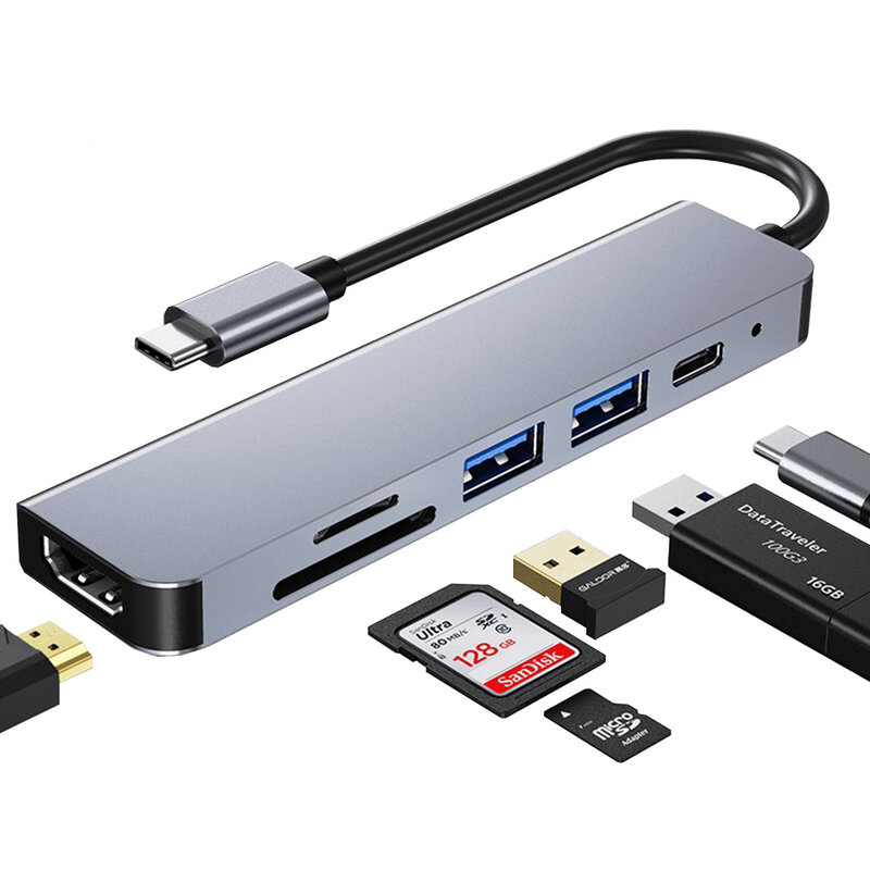 ประเภท C Hub มัลติฟังก์ชั่น4K HD USB Notebook 6-In-1 Type C Docking Station