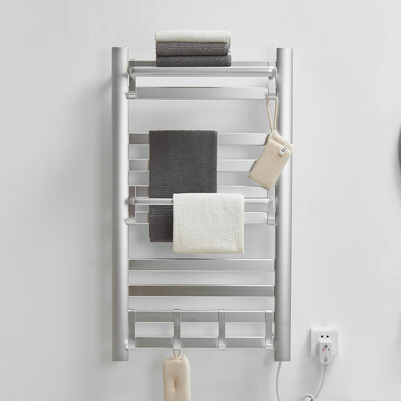 Łazienka elektryczny ręcznik kąpielowy cieplej ogrzewanie półka na ręczniki Rack gospodarstwa domowego 55 ℃ termostatyczna suszarka na ręczniki dziurkacz bezpłatny grzejnik Rail czarny
