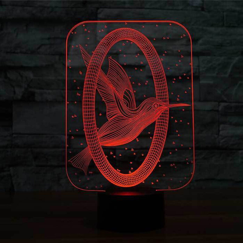 Acrylic Hummingbird 3d Illusion Nightlight 7 Colors Change LED USB Desk Table Lamp for Kids Gift Home Bedroom Decortions