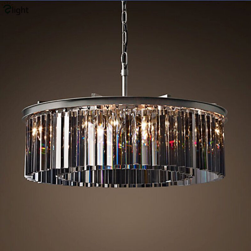 Lámpara colgante de cristal para Loft, luces Led E14 de Metal negro, dorado, Retro, americano, cadena, Lustre K9