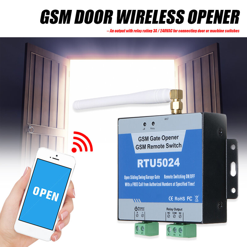 RTU5024 GSM interruptor de relé de abridor de puerta, Control remoto inalámbrico, acceso a puerta GSM, llamada gratuita 850/900/1800/1900MHz