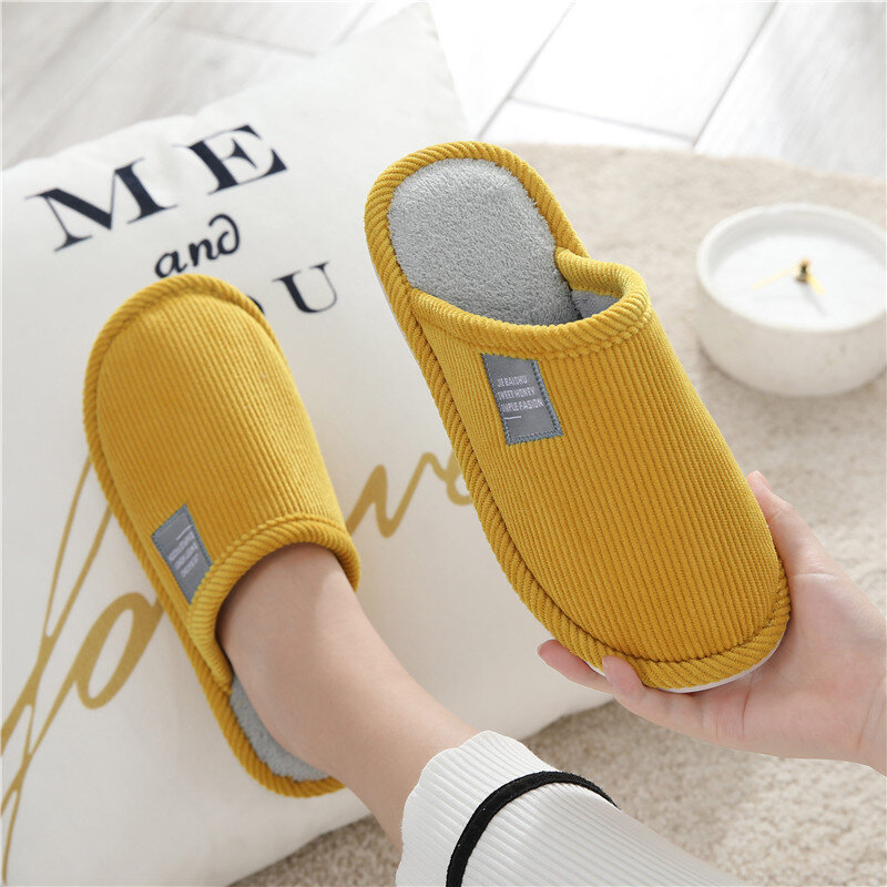 Zapatillas de casa de pana antideslizantes para Mujer, zapatos suaves de interior, cálidas, de felpa corta, invierno, 2021