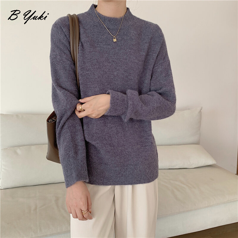 Blessyuki-女性用の特大ニットセーター,ゆったりとしたカジュアルなセーター,ラウンドカラー,暖かく,韓国のソフト