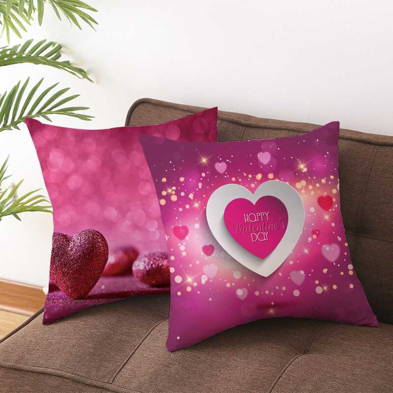 Valentine's Day Cushion Cover Red Heart Printed Throw Pillow Covers Wedding Party Decorative Pillows Home Decoration 45*45cm 1pc