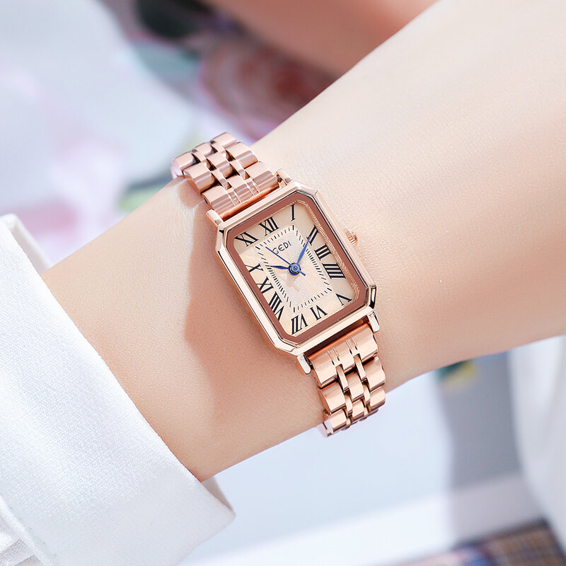 Gedi marca de luxo relógio de pulso de quartzo moda feminina aço inoxidável à prova dwaterproof água pulseira relógios casual lady assista presente para mulher