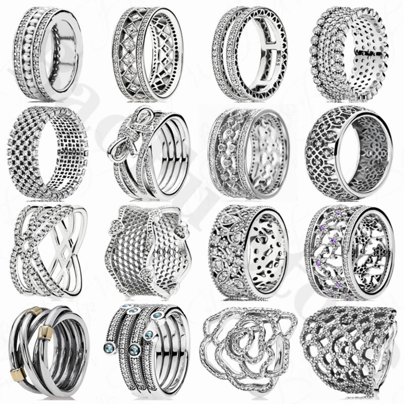 Cincin Perak Murni 925 Klasik Cincin Mewah Flip Bunga Standar Mikro Berkilau Cocok untuk Perhiasan Tinggi Hari Jadi Wanita