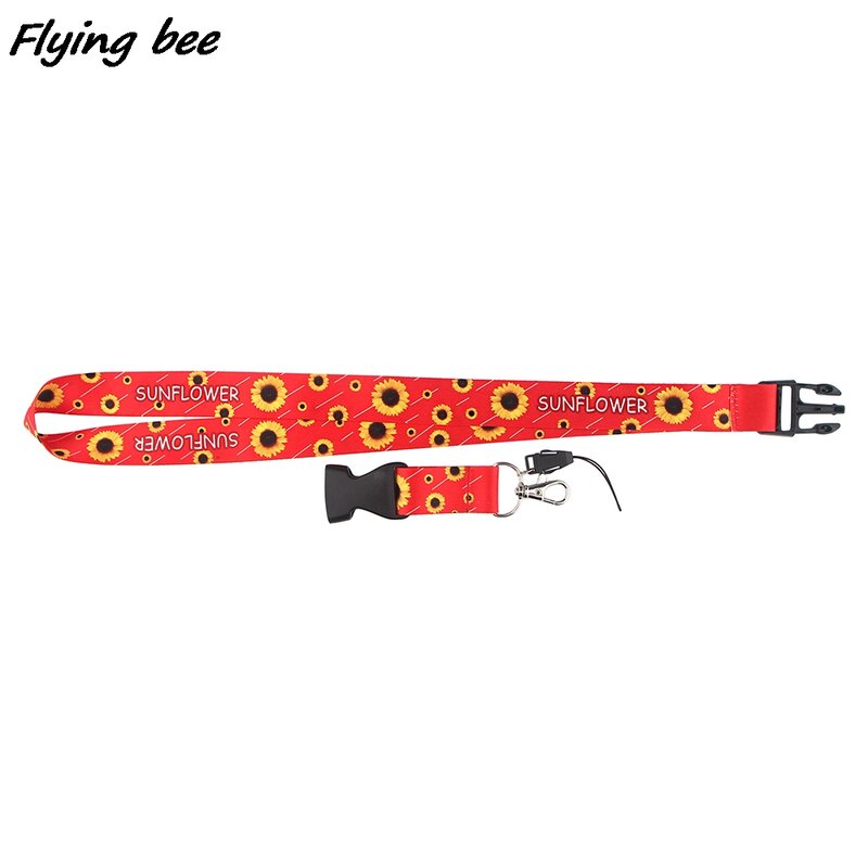 Flyingbee-Correa de cuello rosa claro, pintura creativa de girasol, llavero, cordón para llaves de teléfono, cordones para tarjetas de identificación, X1166