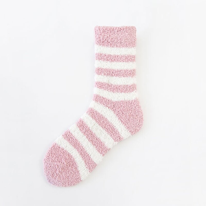 10 Pairs Women Winter Warm Striped Slipper Socks Candy Color Fuzzy Hosiery Gifts