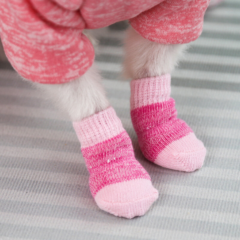Gato cães meias de algodão elástico meias quentes suprimentos para animais de estimação cão interior antiderrapante meias bonito retalhos rosa azul meias