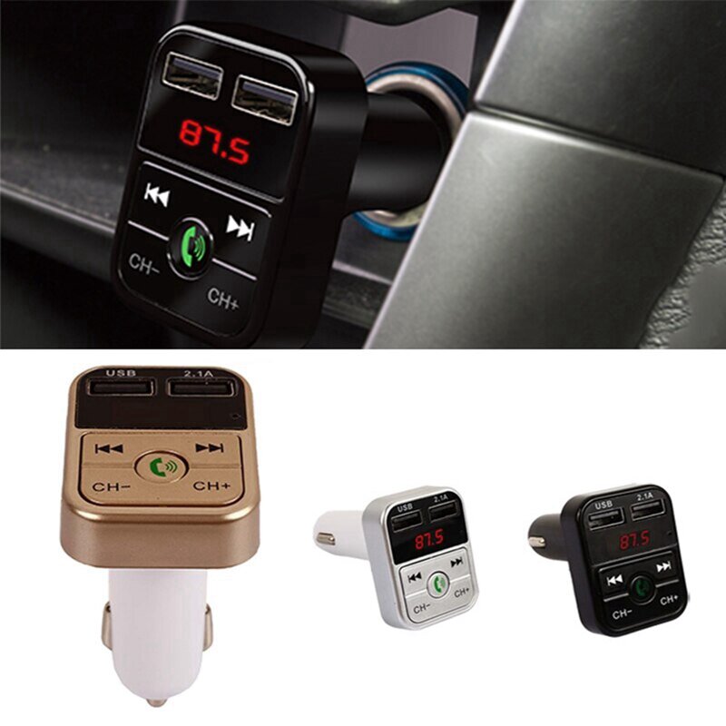 Kit de manos libres para coche, inalámbrico por Bluetooth, transmisor FM, reproductor MP3 LCD para coche, Cargador USB, modulador FM B2 negro