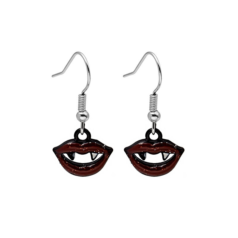 Halloween Funny Red Vampire Lips and Little Devil Dangle Earrings for Women Gothic Punk Style Earrings Party Jewelry Gifts