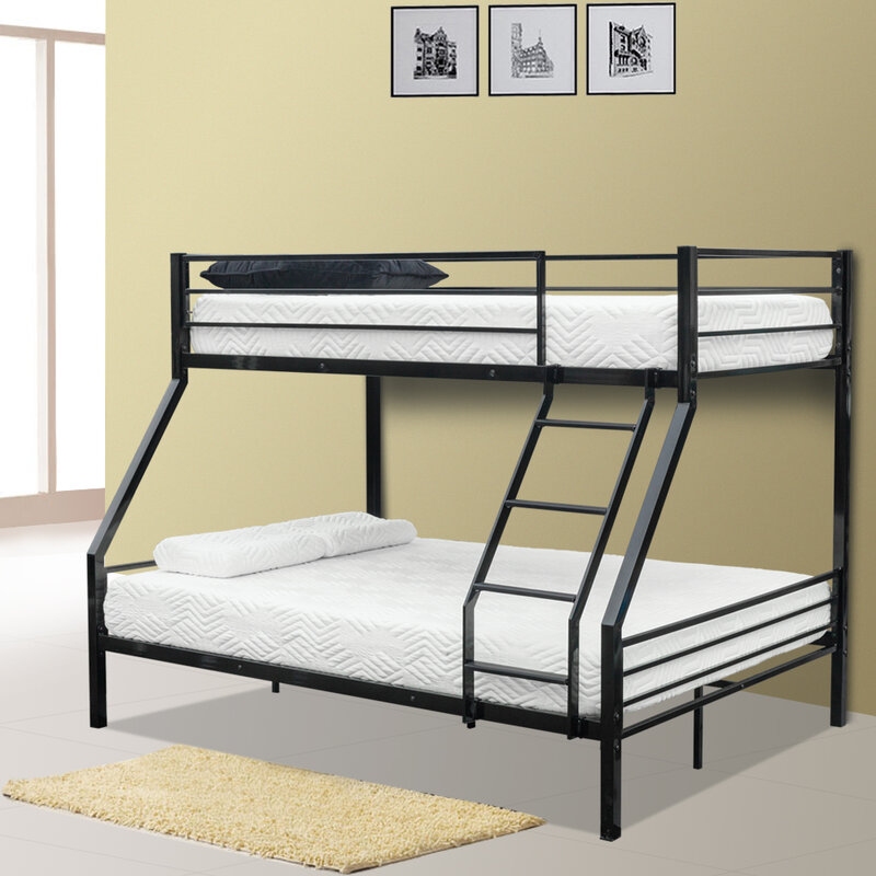 【US Warehouse】Bunk Bed with Oblique Ladder Black with Rubber Pad Ladder (Bed )