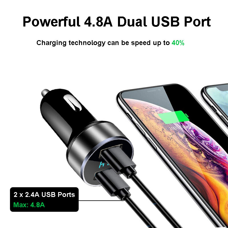Dual Usb Car Charger Sigarettenaansteker Snelle Auto Laders Snel Power Adapter Voor Smart Phone Lcd 12V 24V