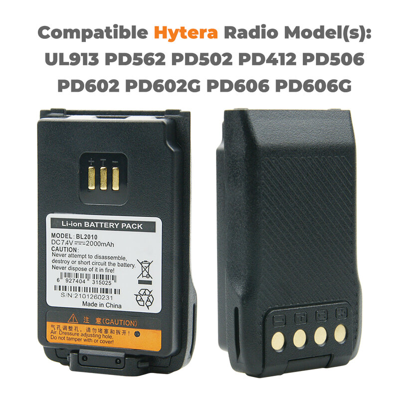 Rádio em dois Sentidos 2000mAh Bateria Li-ion para Hytera BL2010 BL1504 UL913 PD562 PD502 PD682G