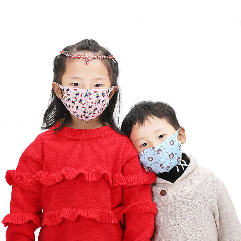 Máscara de algodão para crianças, 5 peças de 2-8 anos de idade, lavável, desenhos animados, meninos, meninas, crianças, à prova de vento máscaras faciais anti-poeira