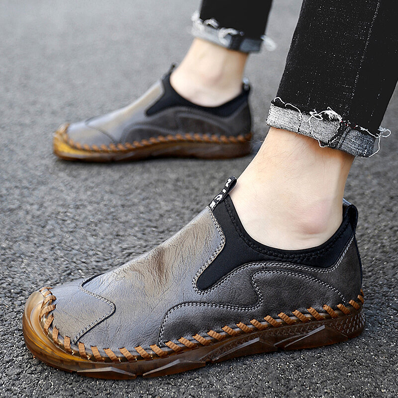 Zapatos informales de cuero suave para hombre, mocasines planos sin cordones, a la moda, talla grande 47, 2021
