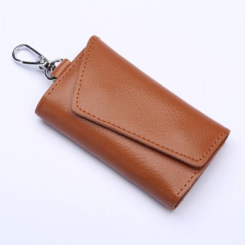 Porte-clé en cuir véritable pour hommes et femmes, pochette de rangement pour clés de voiture, portefeuille de femme de ménage, Mini sac de cartes
