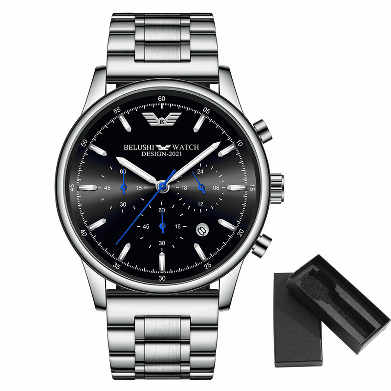 Belushi Männer Uhren Top Marke Luxus Designer 2021 Chronograph Quarz Uhren Edelstahl Military Männer Uhr Wasserdicht