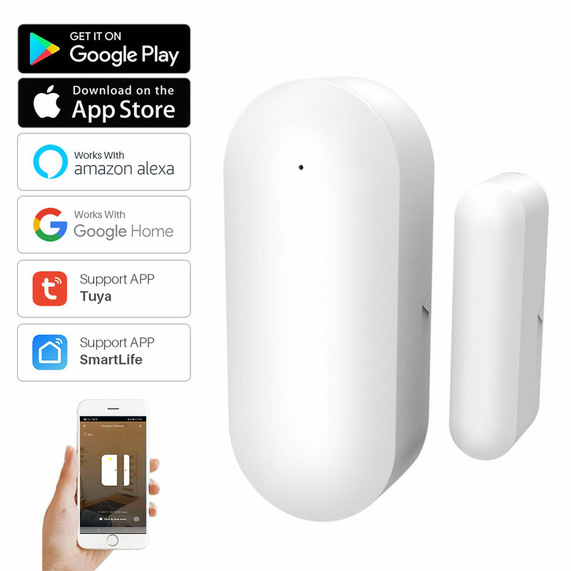 Tuya-Sensor de puerta inteligente con WiFi, detector de apertura/cierre de puerta, Wifi, Sensor de ventana, aplicación Smartlife, funciona con Google Home y Alexa