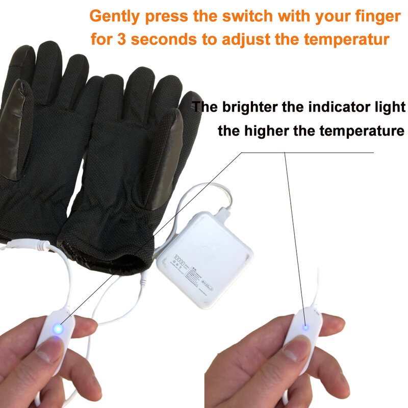 Nowe zimowe elektryczne podgrzewane rękawiczki wiatroszczelne kolarstwo ciepłe ogrzewanie ekran dotykowy rękawice narciarskie zasilane przez USB dla mężczyzn