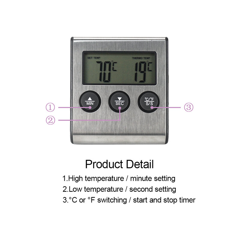 Termómetro Digital para horno de cocina, medidor de temperatura de comida con temporizador, herramientas de cocina para agua, leche