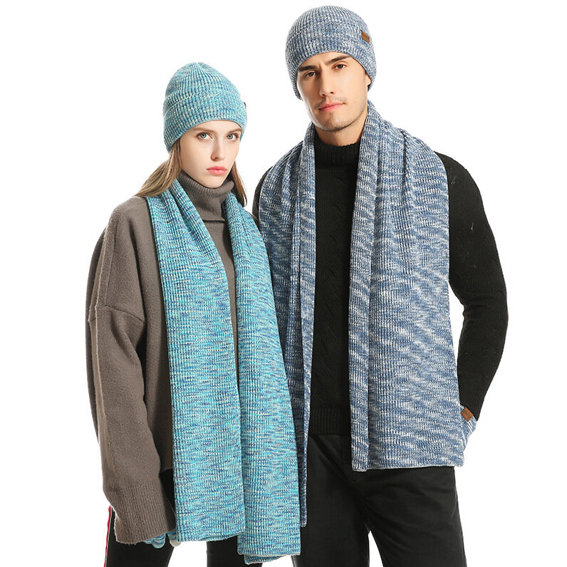 Conjunto de bufanda de invierno para hombre y mujer, sombrero de punto cálido, bufanda, guantes, traje de tres piezas