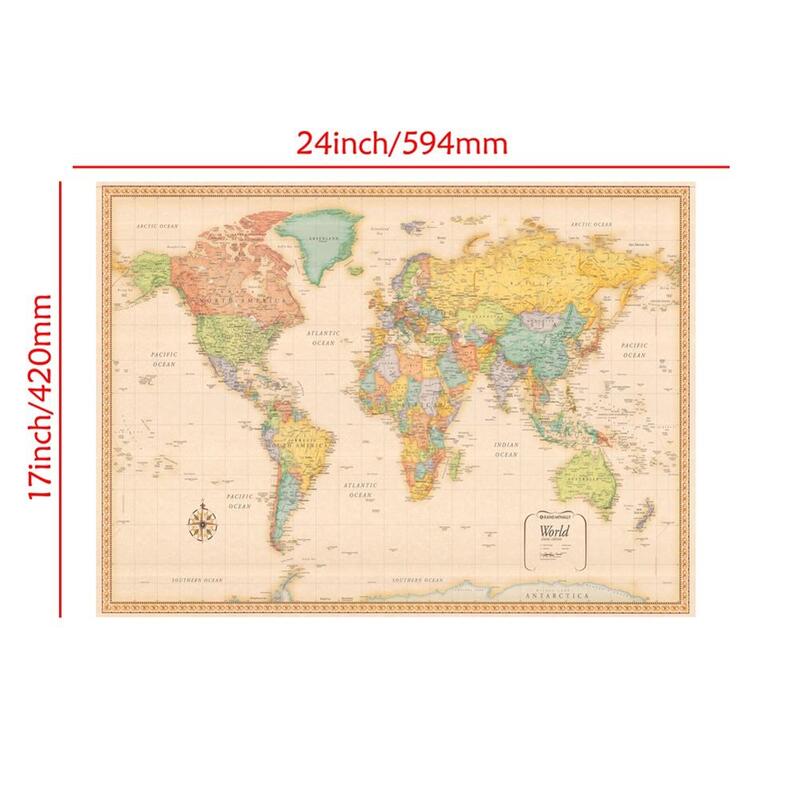 A2 размер карта мира в стиле ретро классическая версия Картина на холсте настенный плакат для гостиной украшение для дома Товары для учебы
