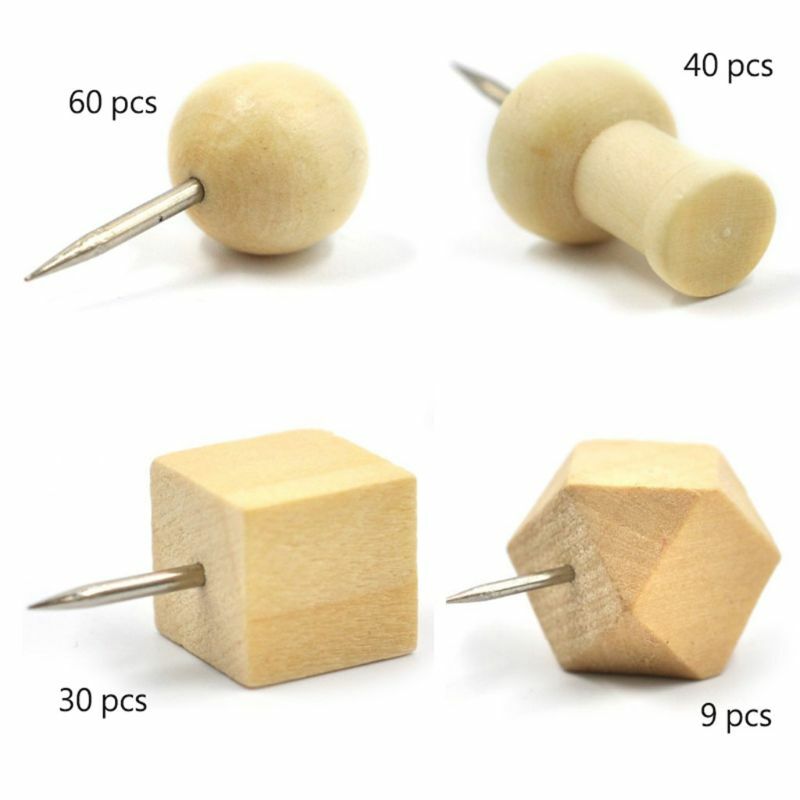 90 Pieces Wood Push Pins,Include Straw hat Pins Cylinder Pins Decorative for Cork Boards Map Photos Posters Calendar Craft