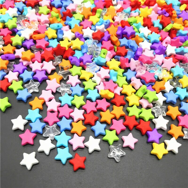 100pcs 9mm Acrylic Spacer Beads Five-pointed Star Rainbow Color Beads For Jewelry Making DIY Bracelet necklace