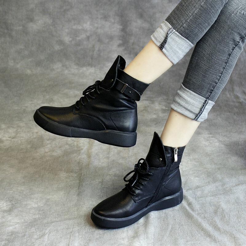 Зимние ботинки, черные ботинки на шнуровке, женская обувь, зимняя теплая обувь с утолщенным Плюшевым Мехом, женские ботинки