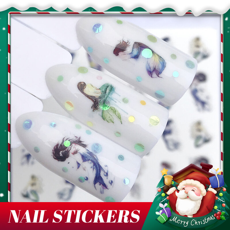 Hot Selling New Japanese Small Fresh Flowers And Plants Butterfly Watermark Nail Sticker Mermaid Wolf Totem Nail Decal Jewelry