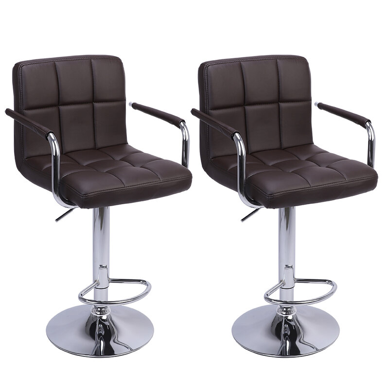 2pcs 조정 가능한 바 의자 60-80cm 6 체크 팔걸이 커피와 라운드 쿠션 바 의자