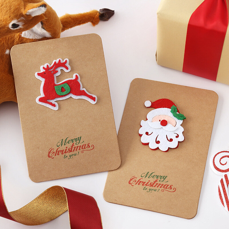 10 Buah Kartu Natal Kertas Kraft Antik untuk Kartu Ucapan Manusia Salju Lonceng Rusa Rusa Buatan Tangan Thanksgiving dengan Amplop
